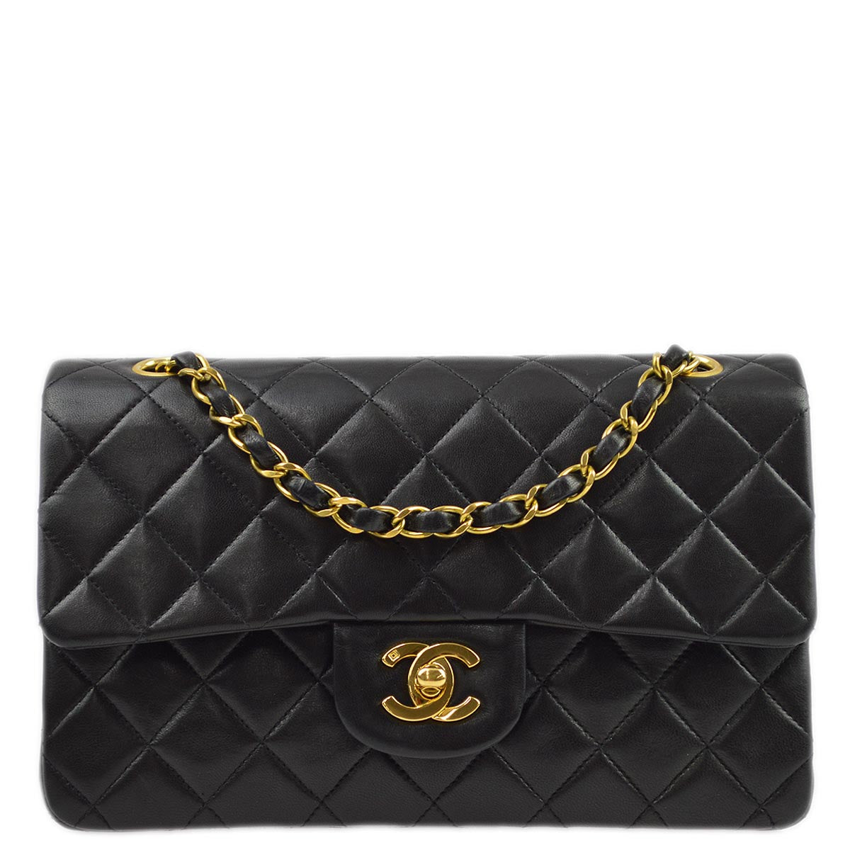 Luxury Chanel 1994-1996 Black Lambskin Small Classic Double Flap Shoulder Bag