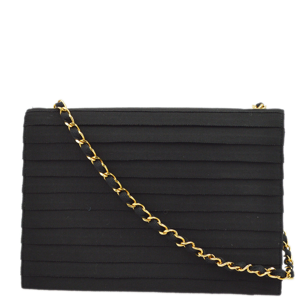 Luxury Chanel 1989-1991 Black Canvas Flap Chain Shoulder Bag
