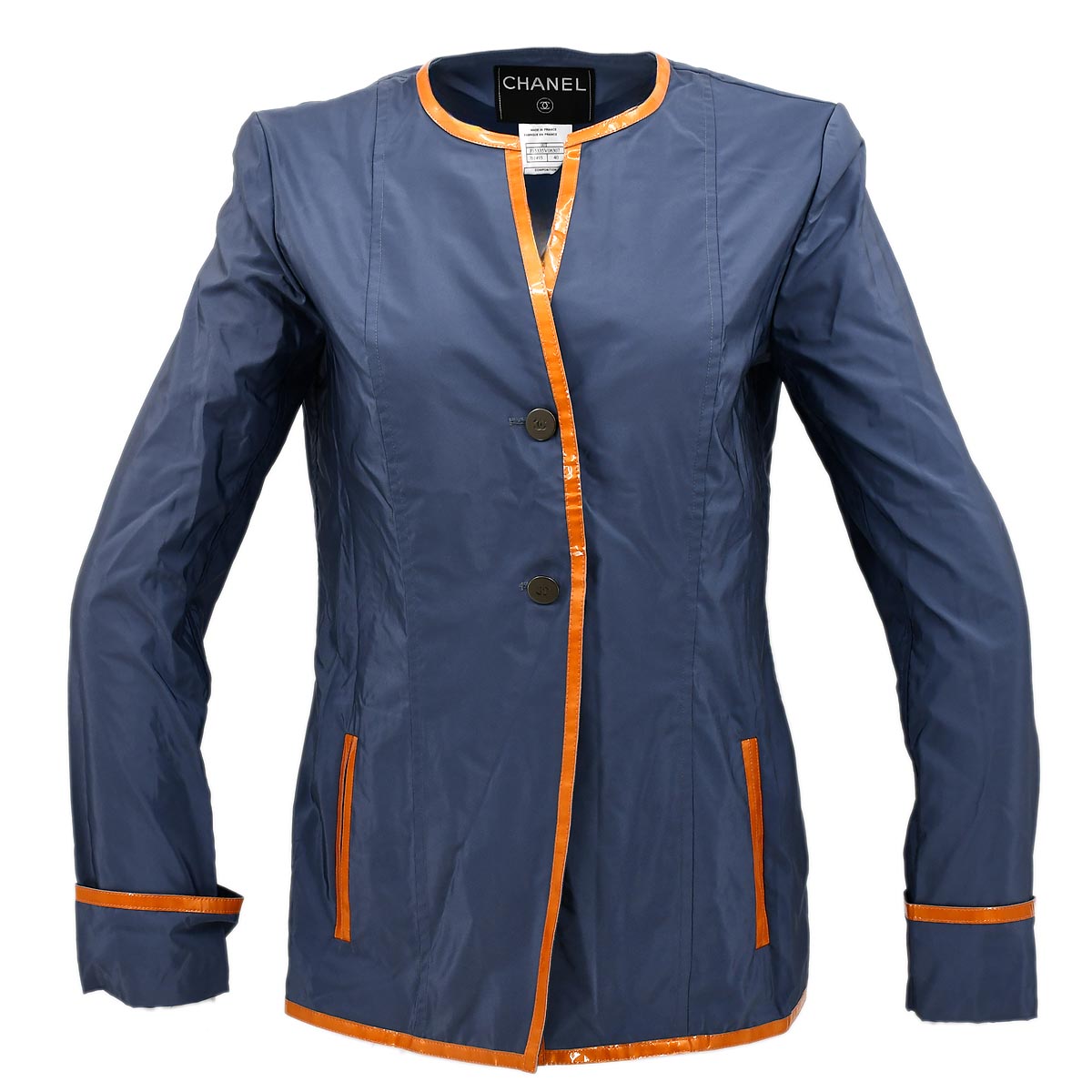 Luxury Chanel Collarless Jacket Blue 00T #40