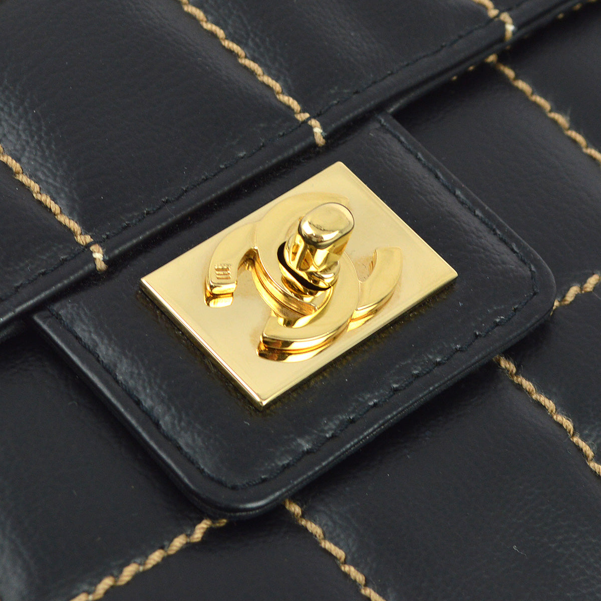 Luxury Chanel 2001-2003 Black Calfskin Wild Stitch Choco Bar Single Flap Shoulder Bag