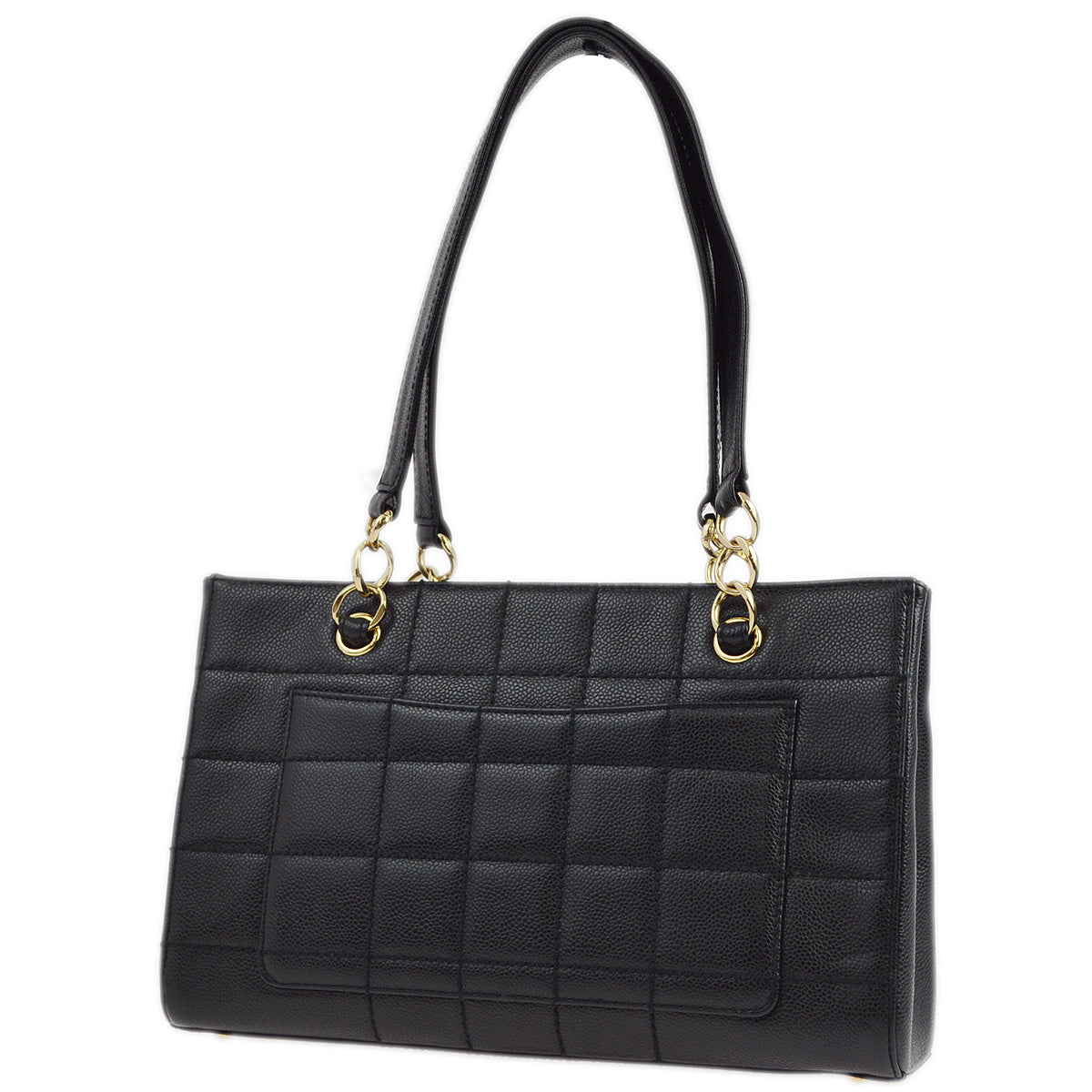 Luxury Chanel 2001-2003 Black Caviar Wild Stitch Choco Bar Chain Handbag