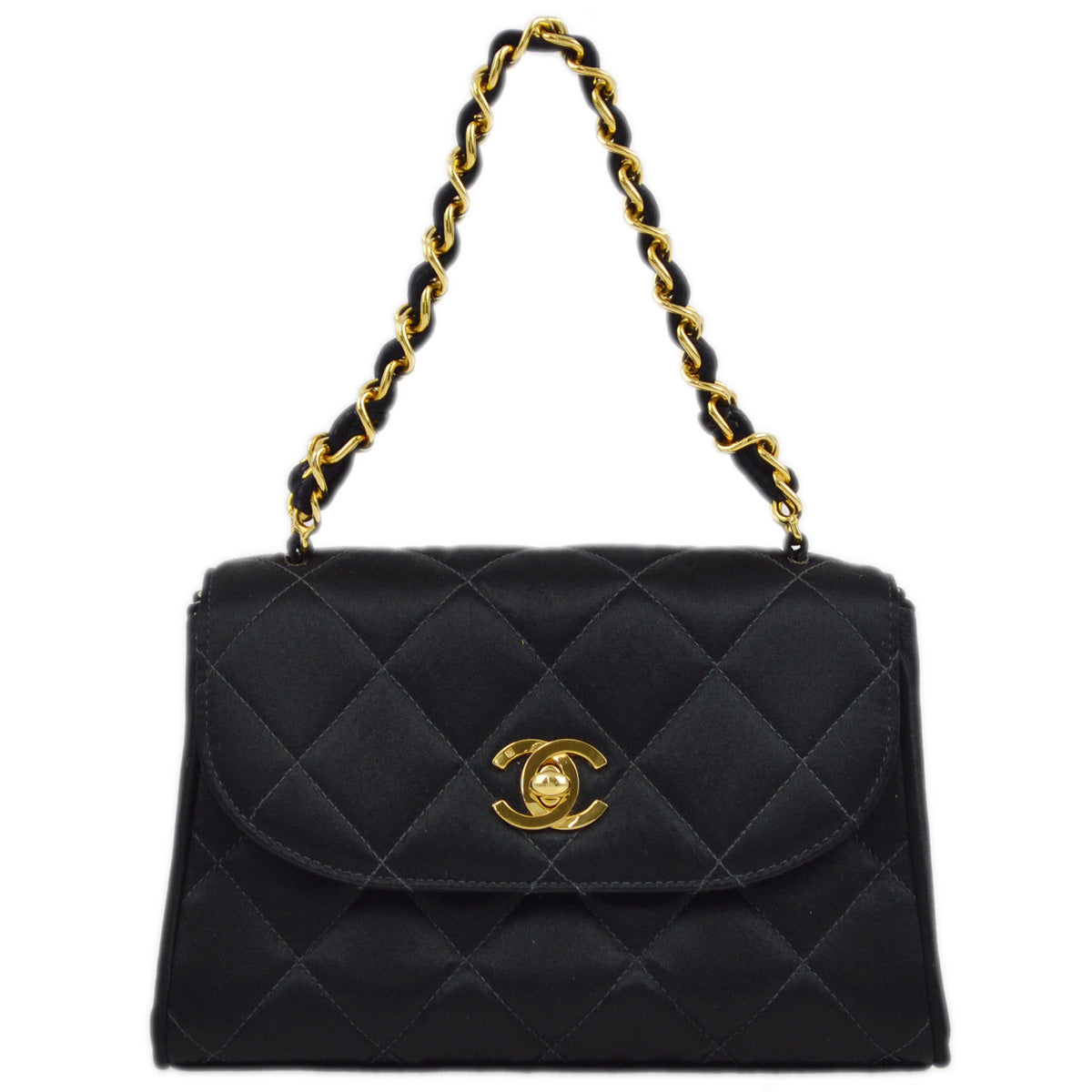Luxury Chanel 1994-1996 Black Satin Chain Handbag