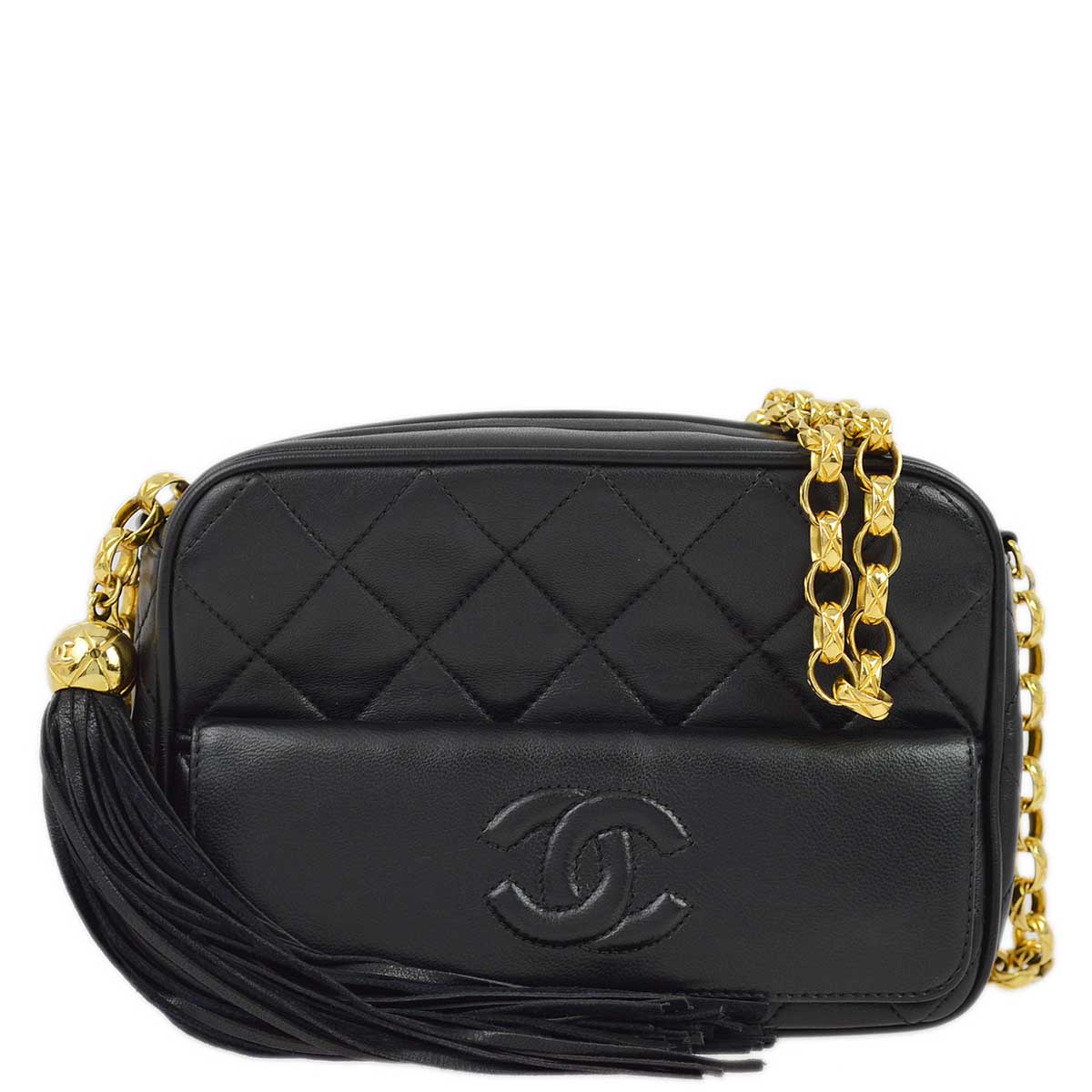 Luxury Chanel 1989-1991 Black Lambskin Camera Bag Mini