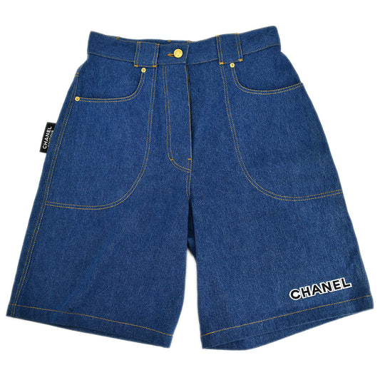 Luxury Chanel Half Denim Pants Blue #48