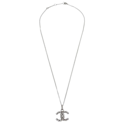 Luxury Chanel Silver Necklace Pendant Rhinestone 00A