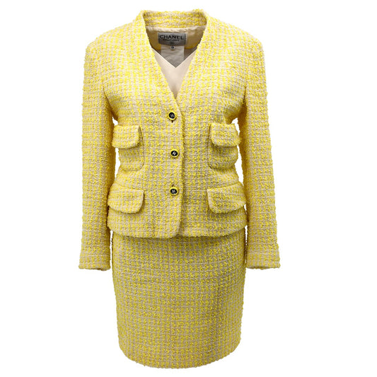 Luxury Chanel Setup Suit Jacket Skirt Yellow 95P #38