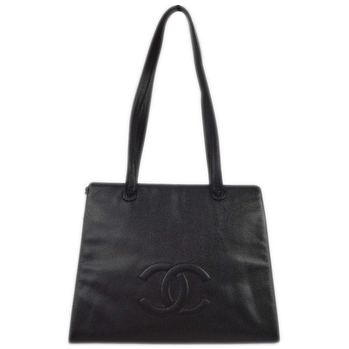 Luxury Chanel 1997-1999 Black Caviar Shoulder Tote Bag