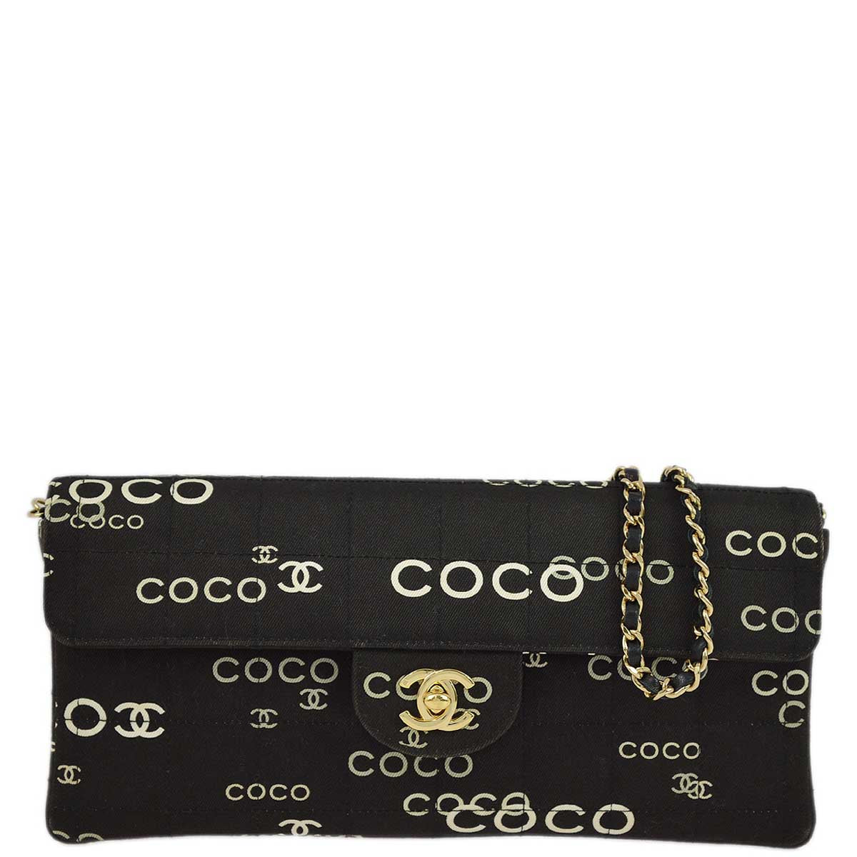 Luxury Chanel 2000-2001 Black Canvas COCO East West Choco Bar Shoulder Bag