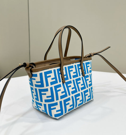 Luxury FendiMINI ROLL BAG 15 OCEAN BLUE MIX WHITE FF JACQUARD FABRIC