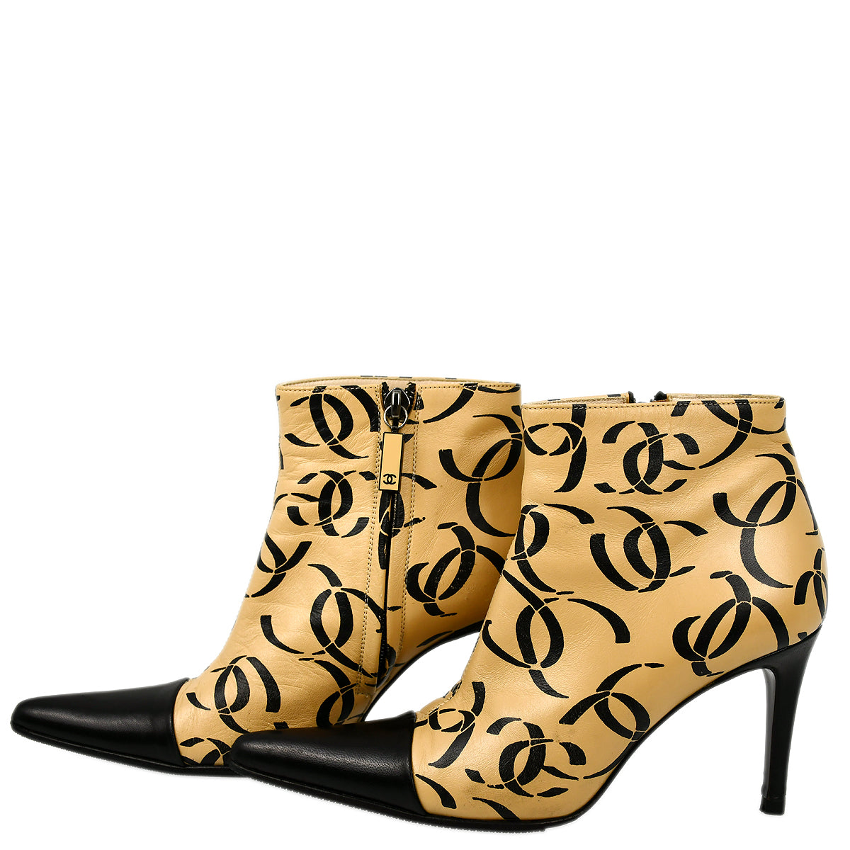 Luxury Chanel * Beige Bicolor Short Boots Shoes #35 1/2C