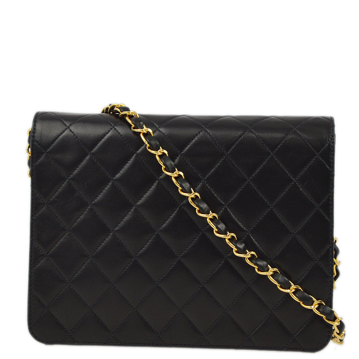 Luxury Chanel 1997-1999 Black Lambskin Pushlock Small Half Flap Shoulder Bag