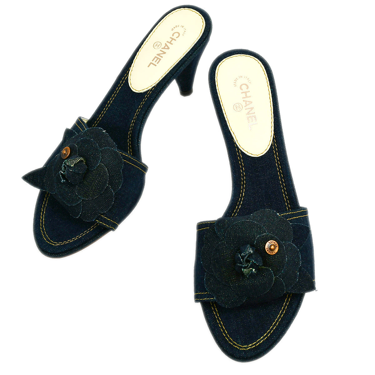 Luxury Chanel * Indigo Denim Shoes Sandals Mules #39