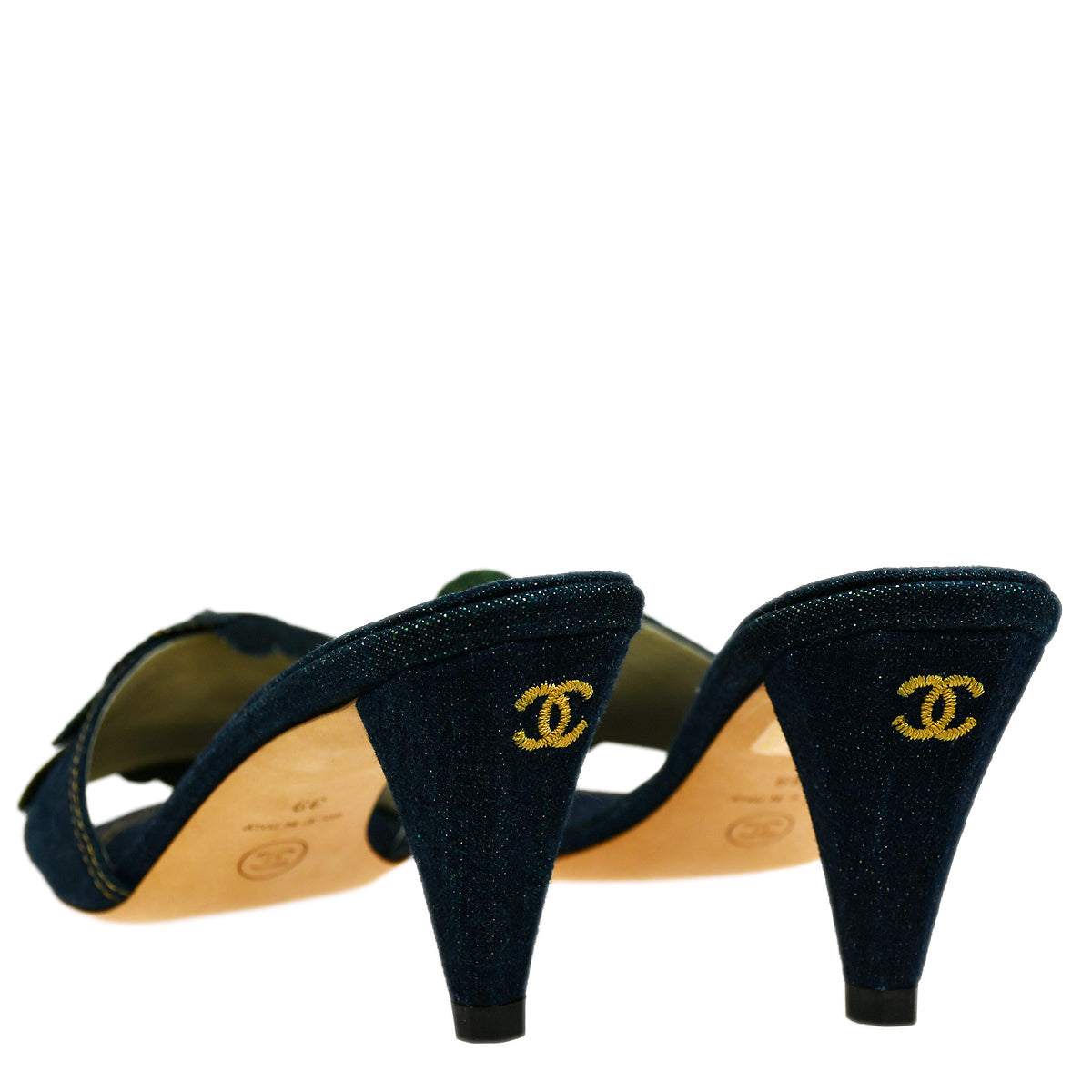 Luxury Chanel * Indigo Denim Shoes Sandals Mules #39