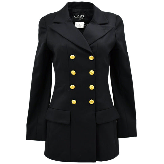 Luxury Chanel Double Breasted Jacket Black 96A #36