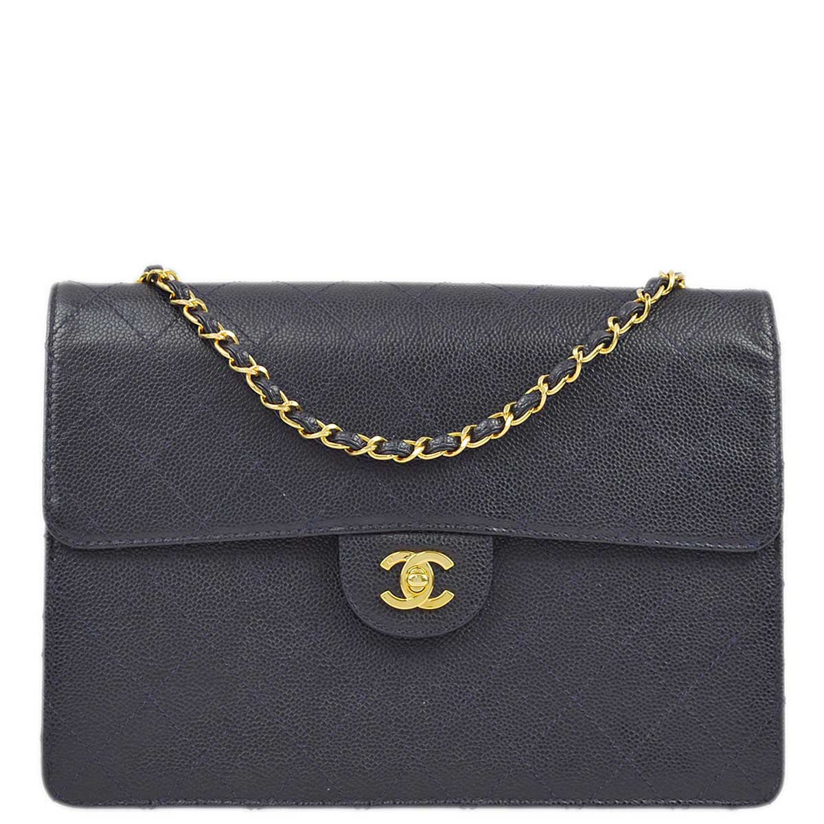 Luxury Chanel 1997-1999 Navy Caviar Single Flap Shoulder Bag