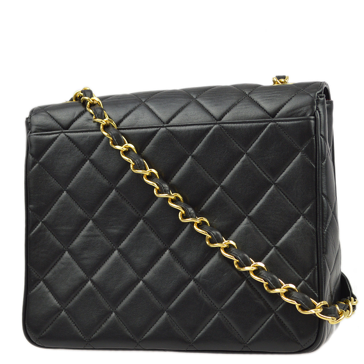 Luxury Chanel 1991-1994 Black Lambskin Straight Flap Chain Shoulder Bag