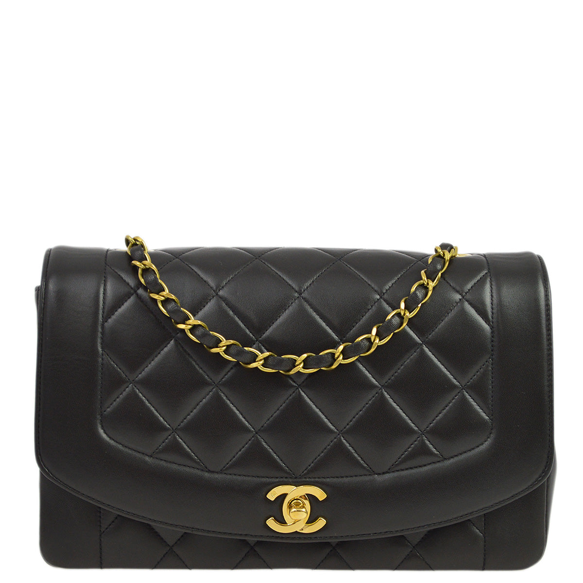 Luxury Chanel 1994-1996 Black Lambskin Medium Diana Shoulder Bag