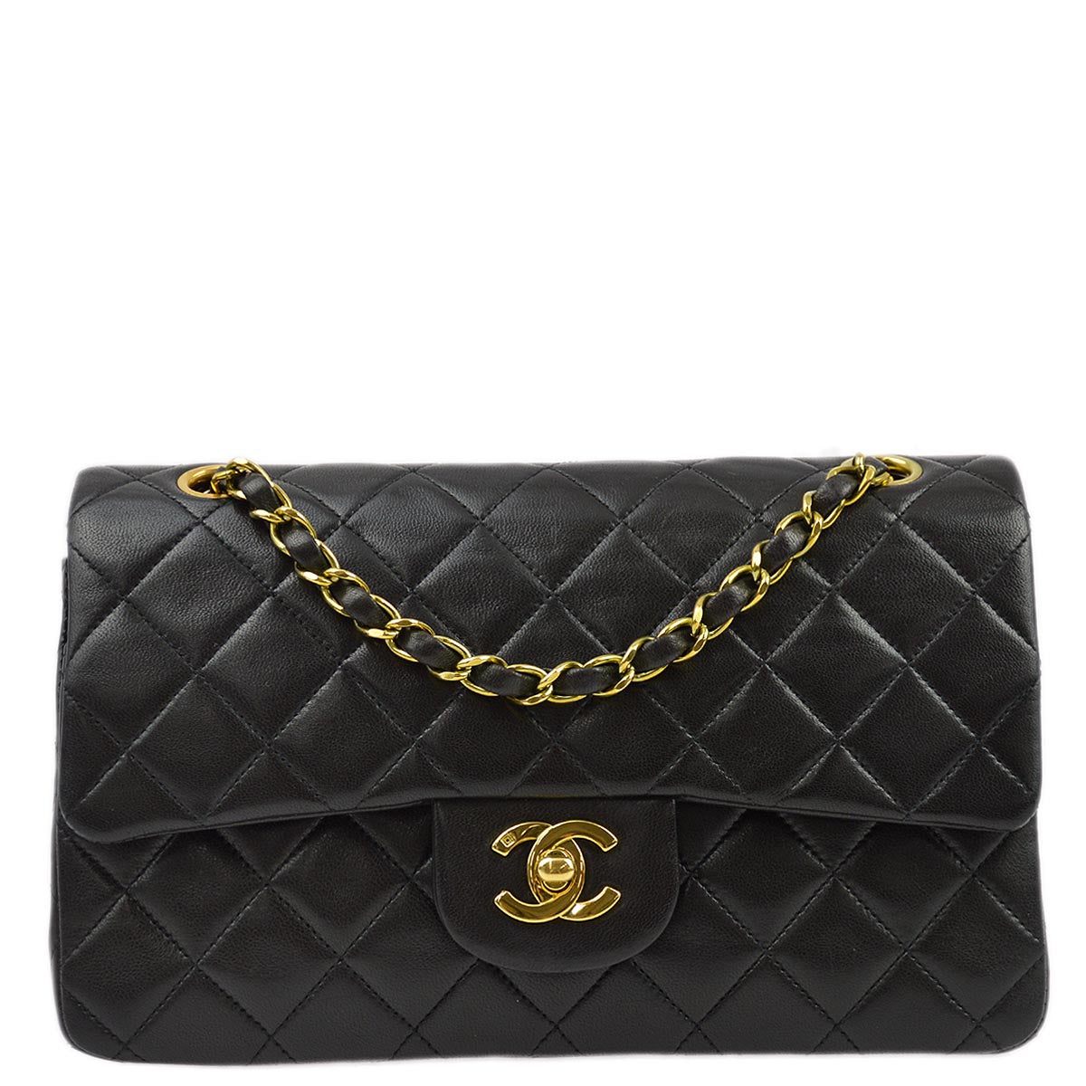 Luxury Chanel 1991-1994 Black Lambskin Small Classic Double Flap Shoulder Bag
