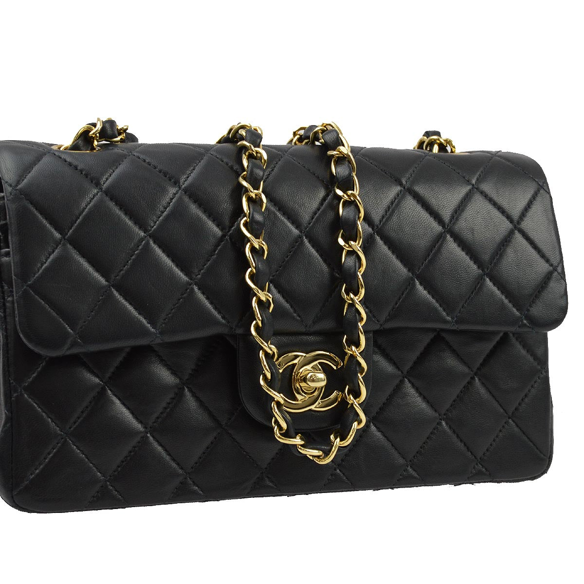Luxury Chanel 2001-2003 Black Lambskin Small Classic Double Flap Shoulder Bag