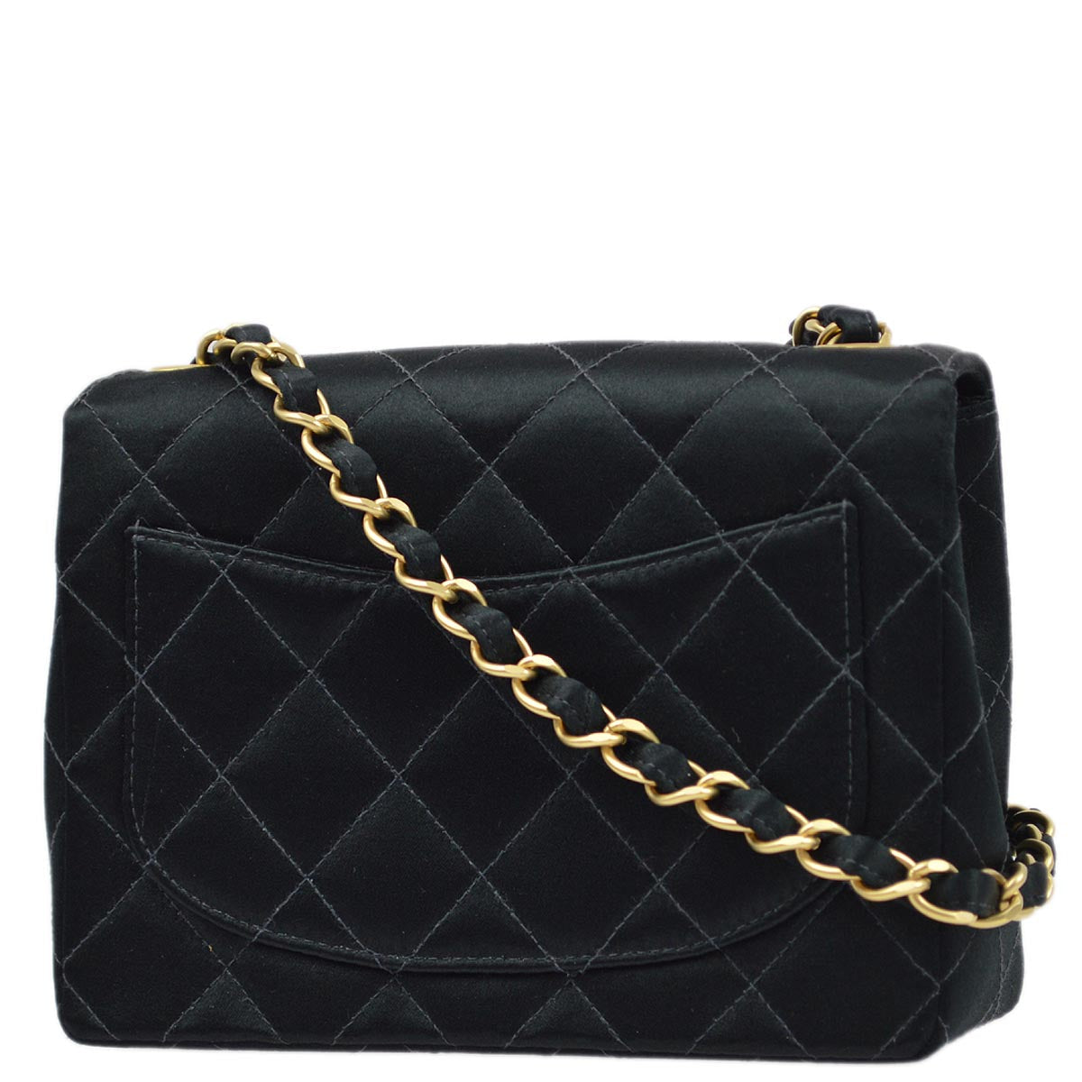 Luxury Chanel 2001-2003 Black Satin Mini Classic Square Flap Shoulder Bag 17