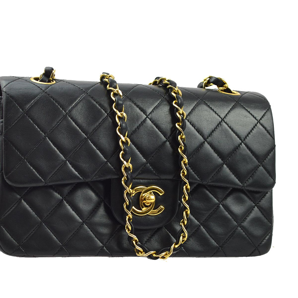 Luxury Chanel 1986-1988 Black Lambskin Small Classic Double Flap Shoulder Bag