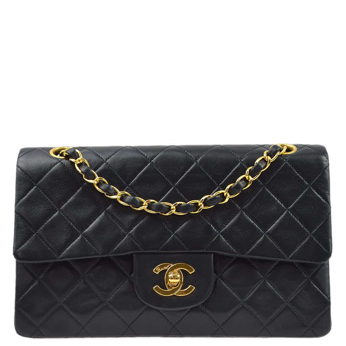 Luxury Chanel 1991-1994 Black Lambskin Small Classic Double Flap Shoulder Bag