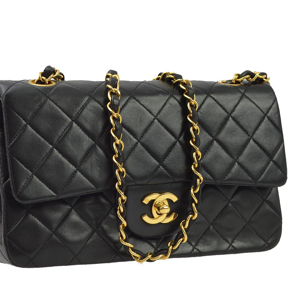 Luxury Chanel 1994-1996 Black Lambskin Small Classic Double Flap Shoulder Bag