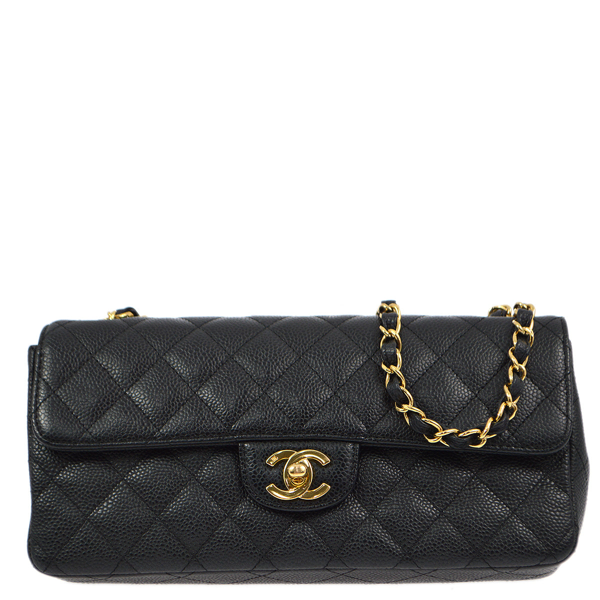 Luxury Chanel 2006-2008 Black Caviar East West Shoulder Bag