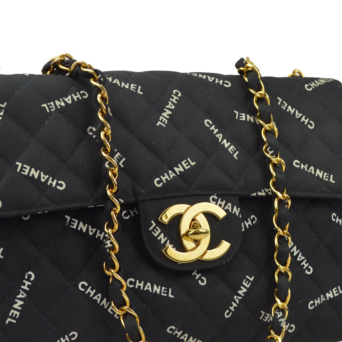Luxury Chanel 1994-1996 Black Canvas Maxi Classic Flap Shoulder Bag
