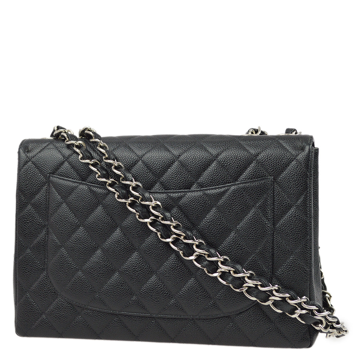 Luxury Chanel 2000-2001 Black Caviar Jumbo Classic Flap Shoulder Bag
