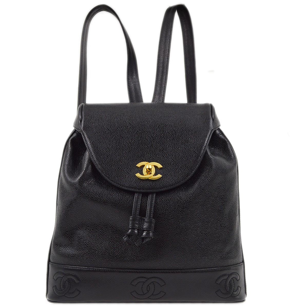 Luxury Chanel 1996-1997 Black Caviar Triple CC Backpack
