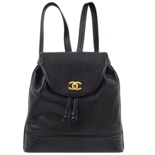 Luxury Chanel 1996-1997 Black Caviar Triple CC Backpack