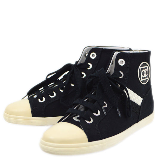 Luxury Chanel Black Sport Line High Cut Shoes Sneakers #37