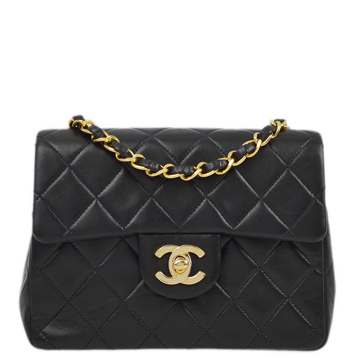 Luxury Chanel 1994-1996 Black Lambskin Mini Classic Square Flap Shoulder Bag 17