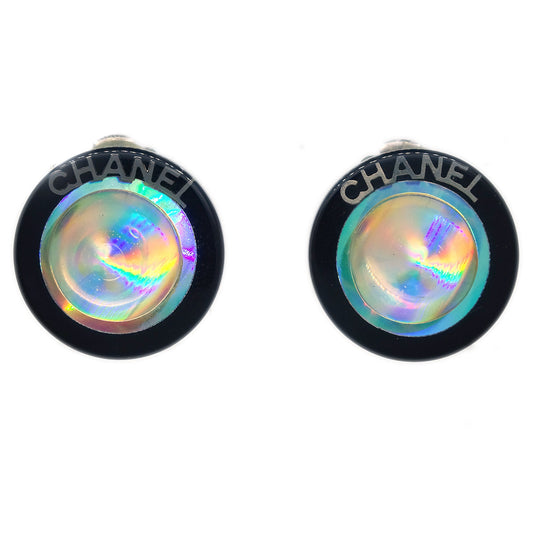 Luxury Chanel Button Earrings Clip-On Silver 00T