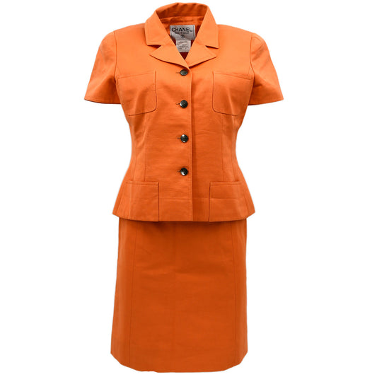 Luxury Chanel Setup Suit Jacket Skirt Orange 97C #40