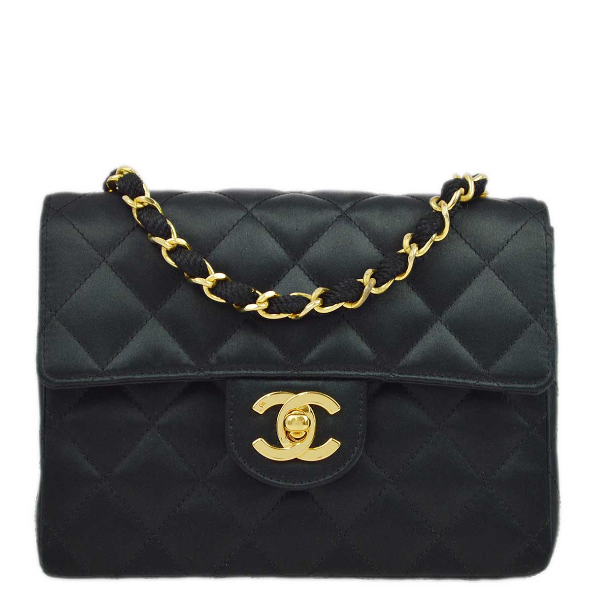 Luxury Chanel 1989-1991 Black Satin Mini Classic Square Flap Shoulder Bag 17