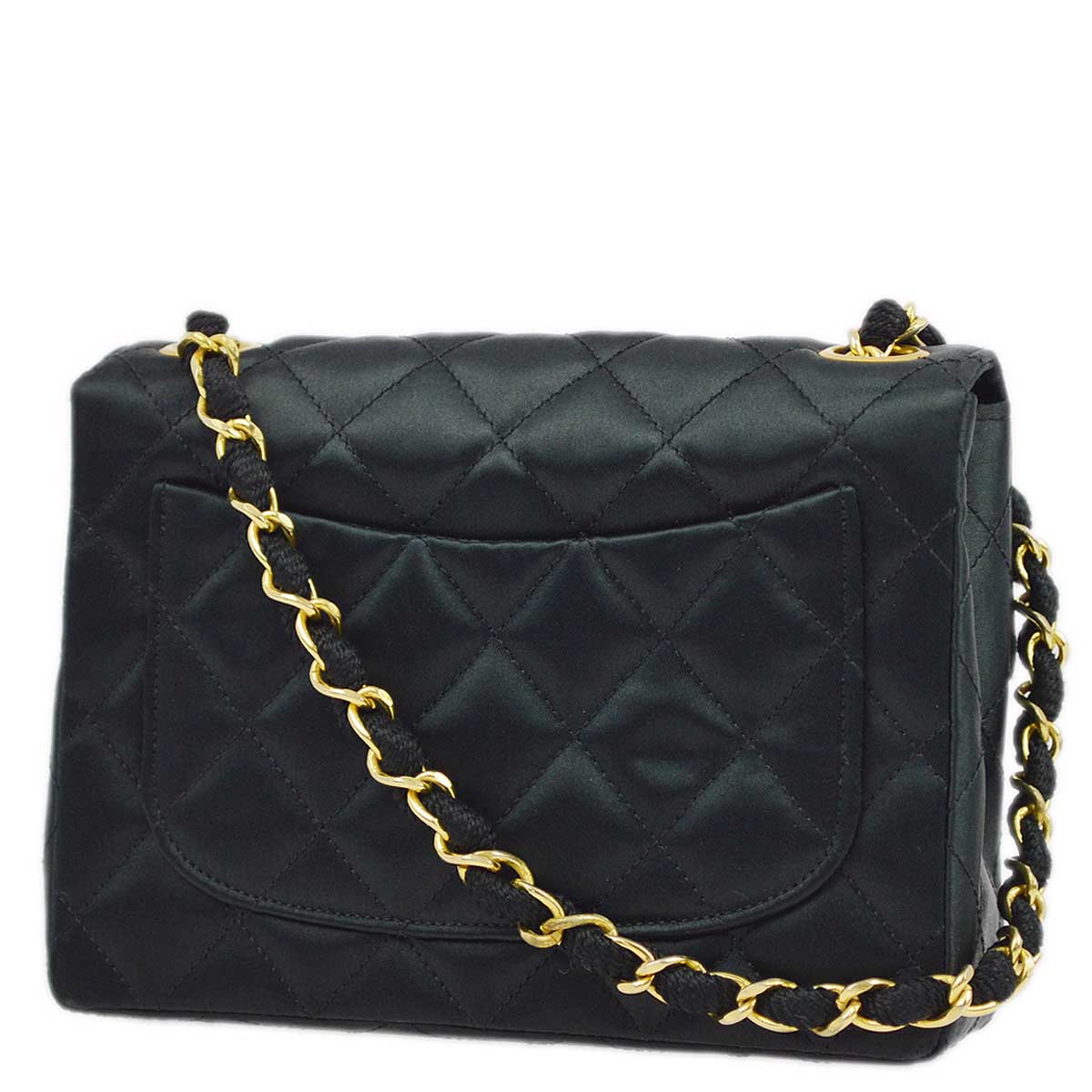 Luxury Chanel 1989-1991 Black Satin Mini Classic Square Flap Shoulder Bag 17