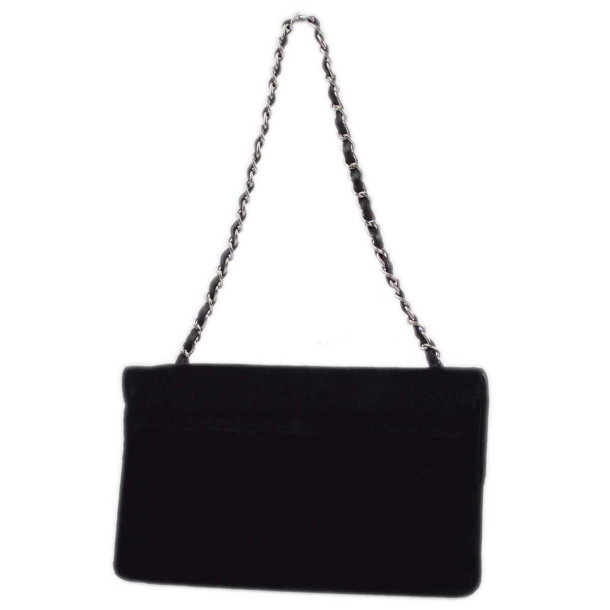 Luxury Chanel 2005-2006 Black Velvet Camelia Single Chain Shoulder Bag