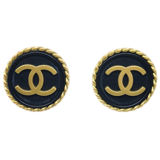 Luxury Chanel Black Button Earrings Clip-On 94A