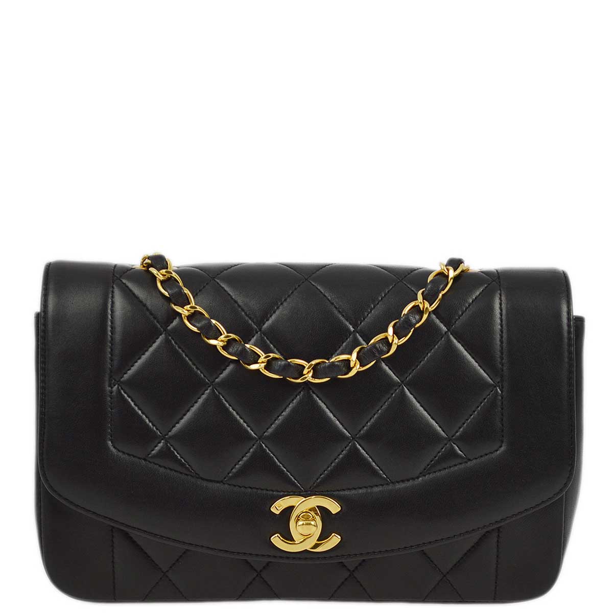 Luxury Chanel 1994-1996 Black Lambskin Small Diana Shoulder Bag