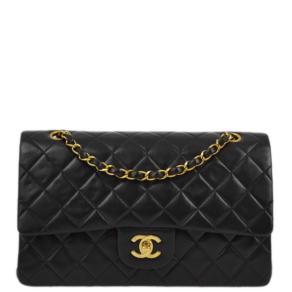 Luxury Chanel 1994-1996 Black Lambskin Medium Classic Double Flap Shoulder Bag