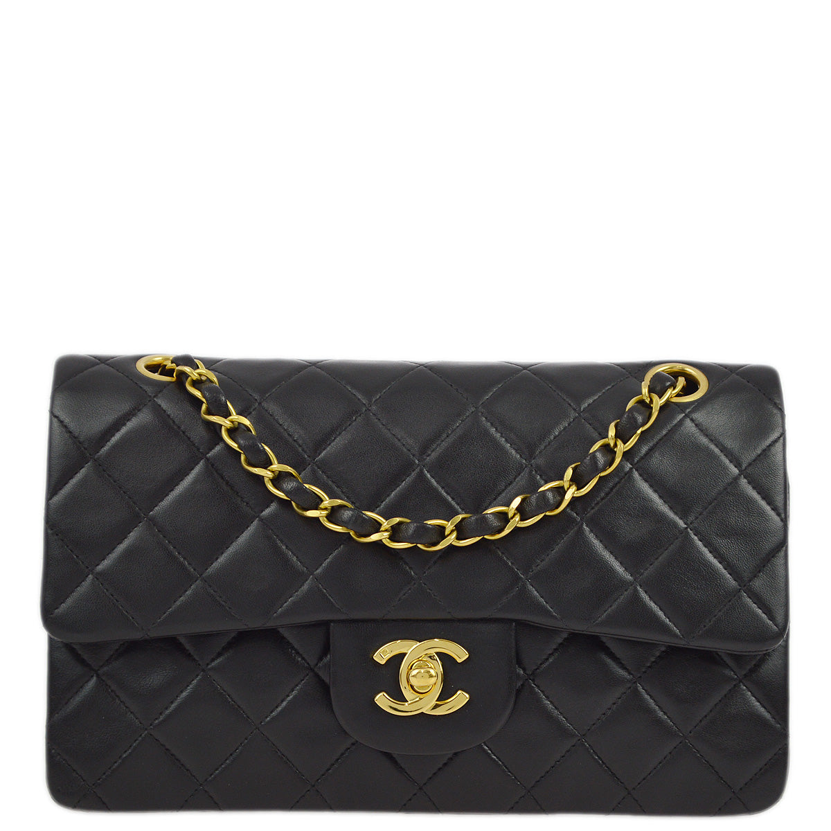 Luxury Chanel 1994-1996 Black Lambskin Small Classic Double Flap Shoulder Bag