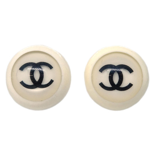 Luxury Chanel Button Earrings Clip-On White 01P