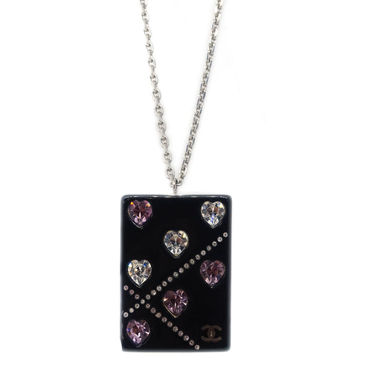 Luxury Chanel Black Square Necklace Pendant Rhinestone 04A