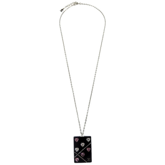 Luxury Chanel Black Square Necklace Pendant Rhinestone 04A