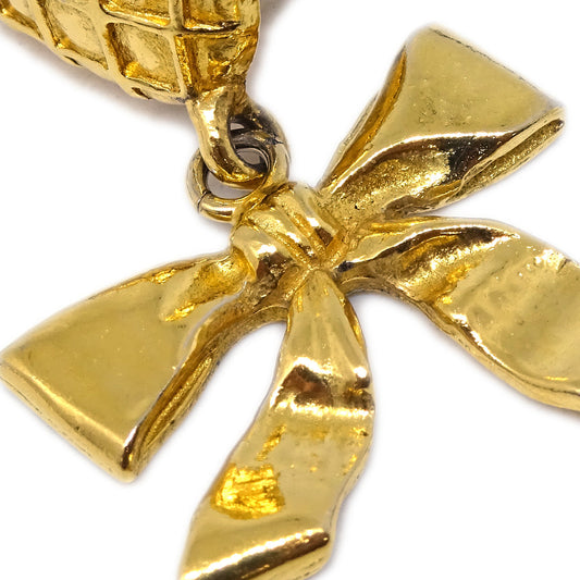 Luxury Chanel Bow Dangle Earrings Clip-On Gold