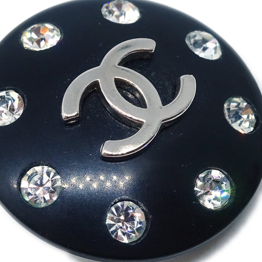 Luxury Chanel Button Earrings Clip-On Rhinestone Black 96P