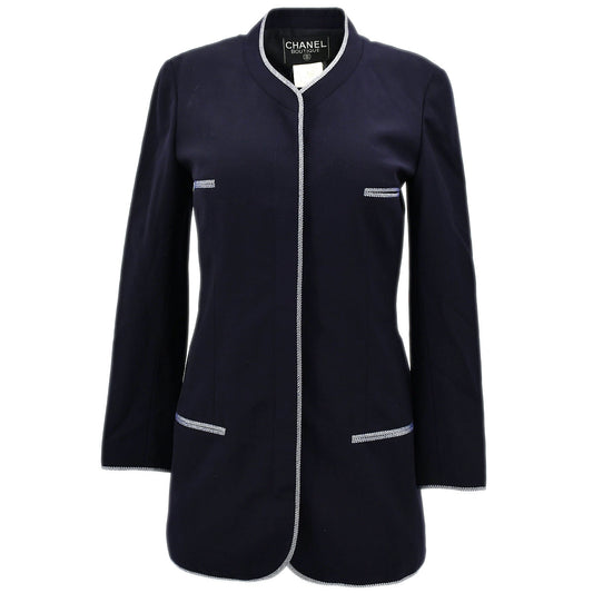 Luxury Chanel Single Breasted Jacket Navy 96P #34