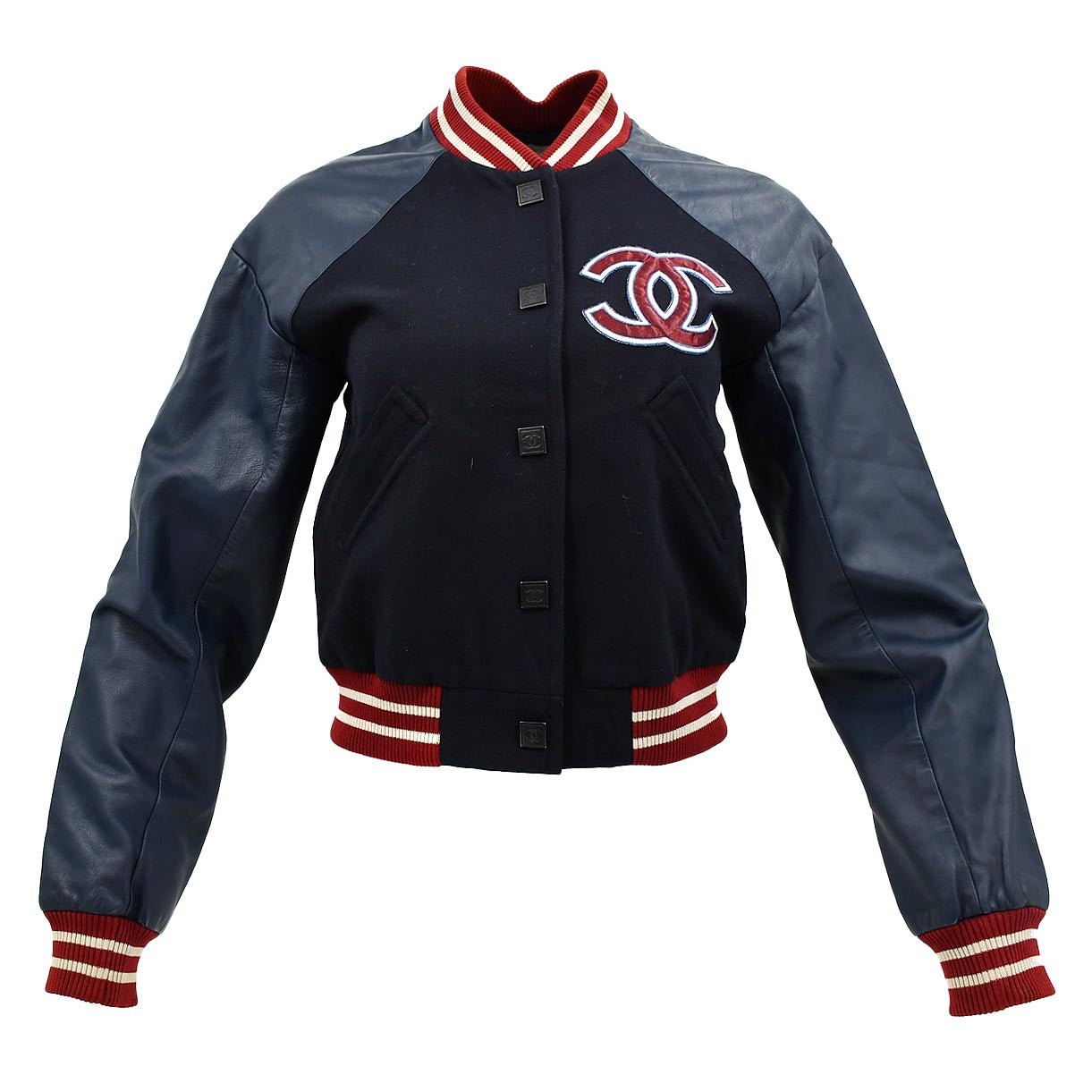 Luxury Chanel Spring Letterman Bomber Jacket Navy 04P #38